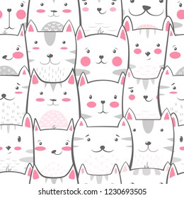 Cat, kitty - cute, funny pattern Hand draw