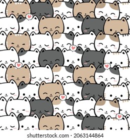 Cat kitty head cartoon seamless pattern