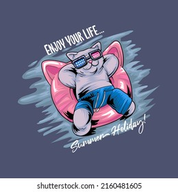 gatito en verano piscina de playa de vacaciones mar Ilustración vector premium