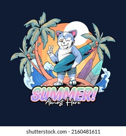 gatito en verano piscina de playa de vacaciones mar Ilustración vector premium
