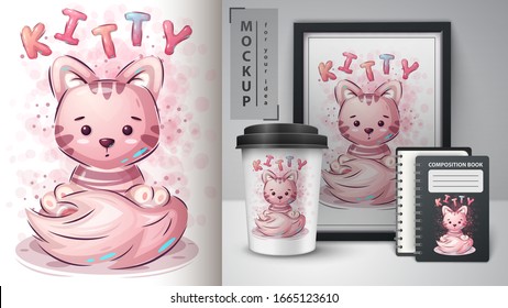 Cat, kitty, poster and merchandising Vector eps 10