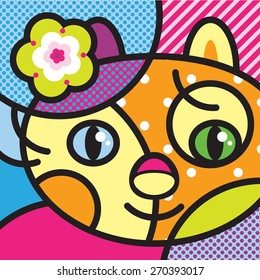 Cat. Kitty.Puppy. Modern Pop-art illustration for your design. 