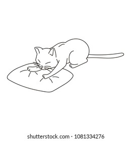 Cat kneading a cushion. Vector illustration