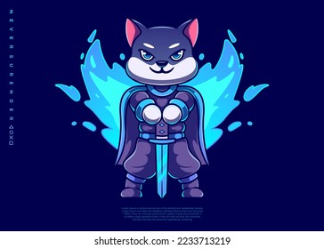 cat knight character illustration, icon vector, flat cartoon style.