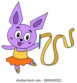 the cat lady is happily playing ballet, character cute doodle draw. vector illustration