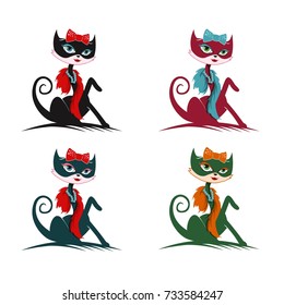 cat lady illustration design logo vector