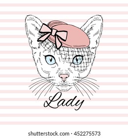 cat lady portrait, hand drawn animal illustration