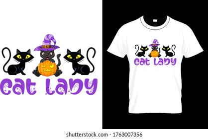 Cat Lady-Cat,Halloween T shirt Design template vector
