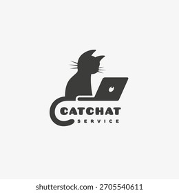Katze mit Notebook-Logo-Design-Vorlage. Vektorgrafik.