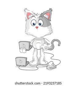 el gato con mascota para portátil. vector de dibujos animados