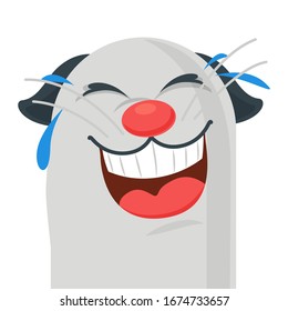 cat laughs out loud to tears. Doodle icon with lol emoji for web design. Smile face. Emoji, emoticons. Graphic vector art. Vector illustration emoticon cartoon. clipart. Funny character.