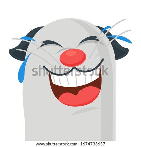 cat laughs out loud to tears. Doodle icon with lol emoji for web design. Smile face. Emoji, emoticons. Graphic vector art. Vector illustration emoticon cartoon. clipart. Funny character.