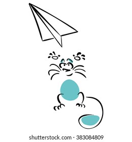 Cat launches a paper airplane