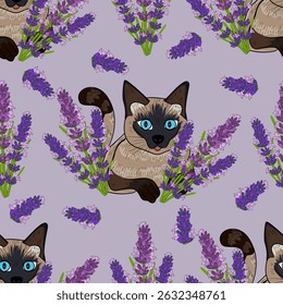 Cat with lavender pattern, purple background