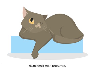 Cat laying down. Lazy sleepy cartoon animal.