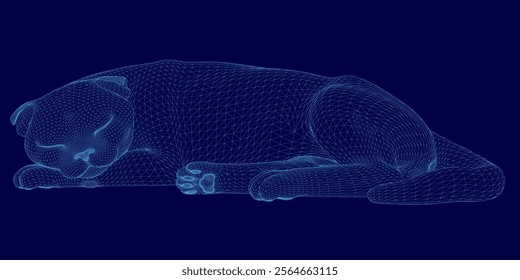 Cat is laying on a blue background. The cat is in a blurry form and the background is in a blue color