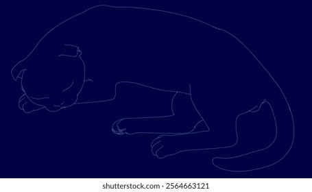 Cat is laying on a blue background. The cat is in a relaxed position, and the background is dark blue