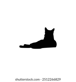 a cat is laying on a white background with a black silhouette
