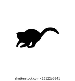 a cat is laying on a white background with a black silhouette
