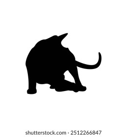 a cat is laying on a white background with a black silhouette

