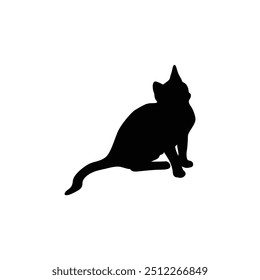 a cat is laying on a white background with a black silhouette
