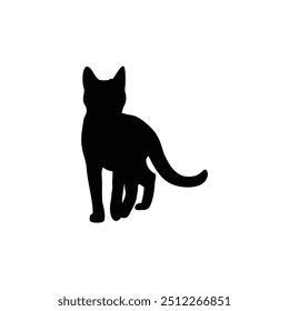 a cat is laying on a white background with a black silhouette
