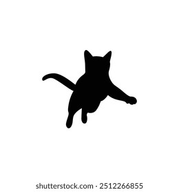 a cat is laying on a white background with a black silhouette
