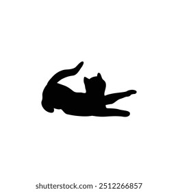 a cat is laying on a white background with a black silhouette
