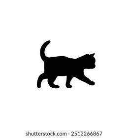 a cat is laying on a white background with a black silhouette
