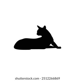 a cat is laying on a white background with a black silhouette
