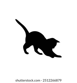 a cat is laying on a white background with a black silhouette
