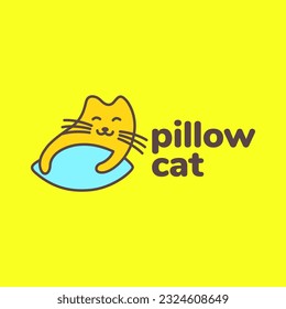 cat lazy pillow sleep pets cartoon mascot cute logo vector icon illustration