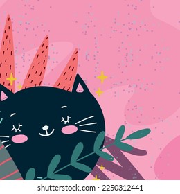 ilustración para niños de gatos y hojas
