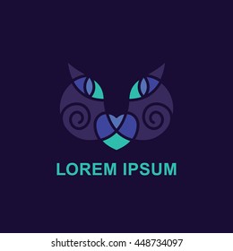 cat leaves silhouette line style vector logo