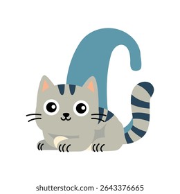Cat with Letter C Animal Alphabet Flat Design Vector Illustration