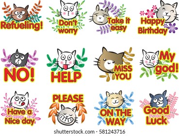 cat with letter talk sticker set