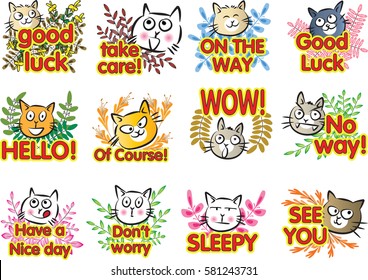 cat with letter talk sticker set
