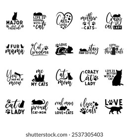 cat lettering bundle quotes vector