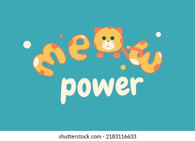 Cat lettering with cat head in cartoon style. Isolated vector illustration hand drawn quote meow for banner, poster, flyer, t-shirt print