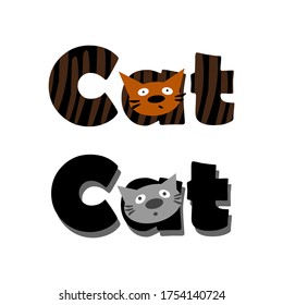 Cat lettering set for logo. Vector colored isolated illustration.