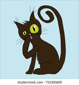 A cat licking its paw