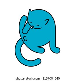 Cat licks itself isolated. Pet Vector illustration