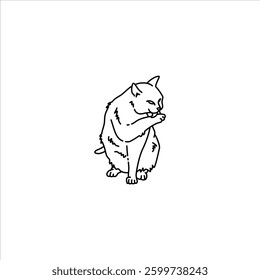 cat licks its own body outline illustration. cat line illustration.
