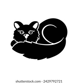 The cat lies in a ball. Silhouette drawing on a white background. Vector illustration