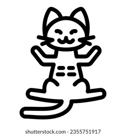 Cat lies on back legs outstretched line icon, funny animals concept, kitty spread paws vector sign on white background, outline style icon for mobile concept and web design. Vector graphics