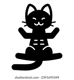 Cat lies on back legs outstretched solid icon, funny animals concept, kitty spread paws vector sign on white background, glyph style icon for mobile concept and web design. Vector graphics