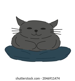 The cat lies on the pillow. Cat litter. Gray cat sticker. Simple cute vector illustration.