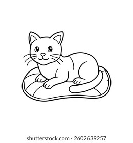 cat lies on a pillow vector silhouette  with while Background art