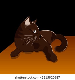 Katze liegt auf dem Tisch, Vektorgrafik einzeln auf hellen Farben
