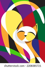 cat line art drawing with abstract shape. Abstract Plant Art design for print, cover, wallpaper, Minimal and natural wall art. Vector illustration.